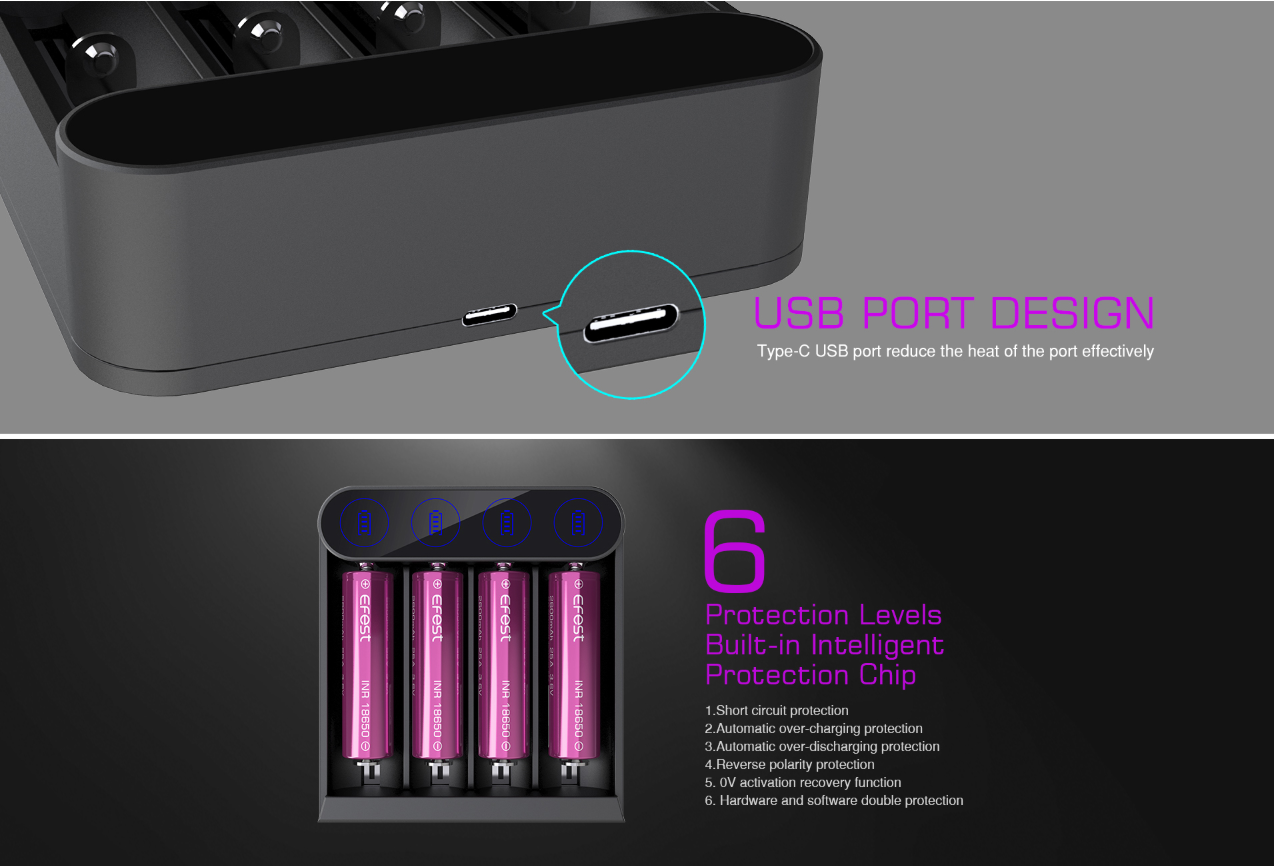 Efest Battery Charger Slim K4 With Usb Type-C