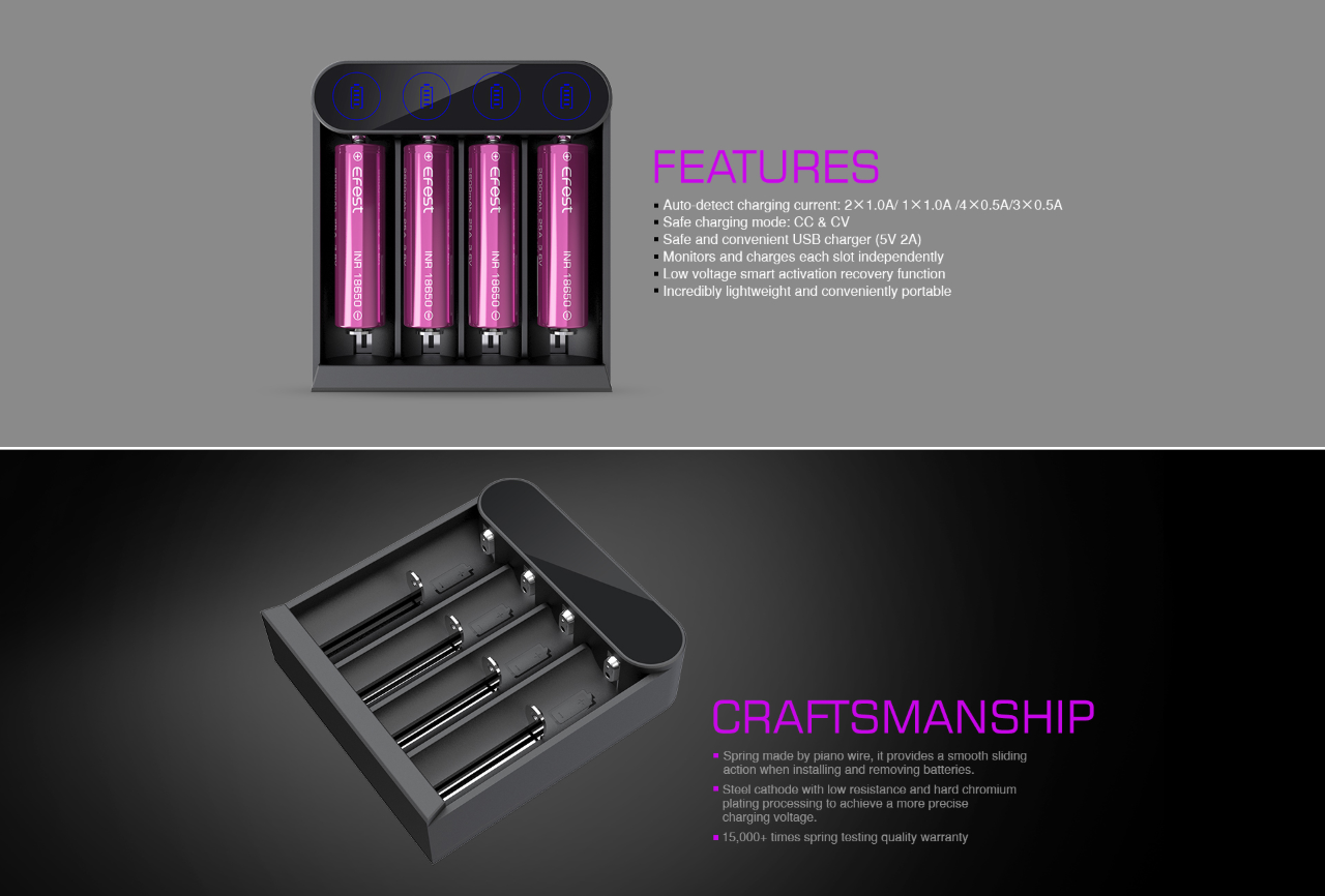 Efest Battery Charger Slim K4 With Usb Type-C