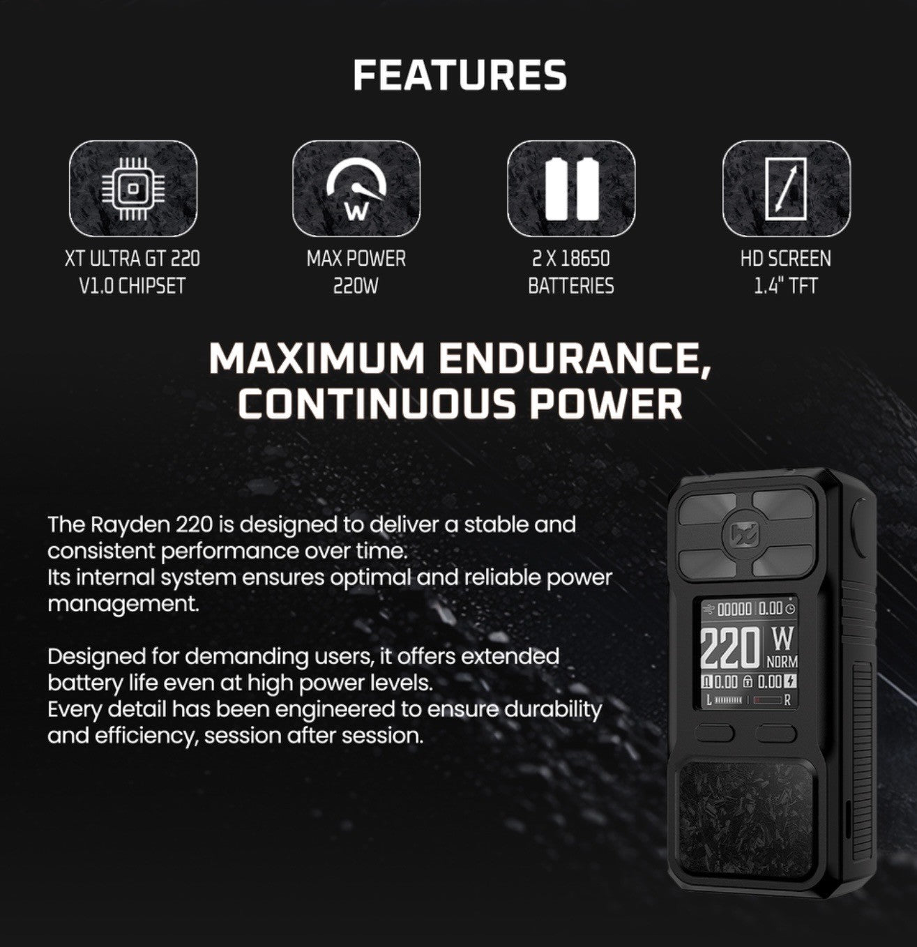 BD VAPE - RAYDEN 220 Full Black MOD